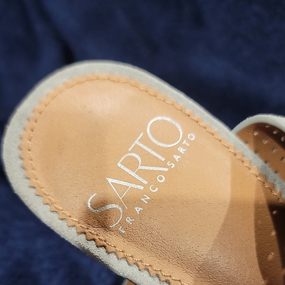 SARTO By Franco Sarto Grey Perforated Block Heel Sandals - Picture 2 of 9